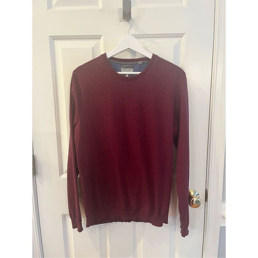 Ted Baker Burgundy Blue Crew Neck Sweater Sweatshirt sz 5 or US XL